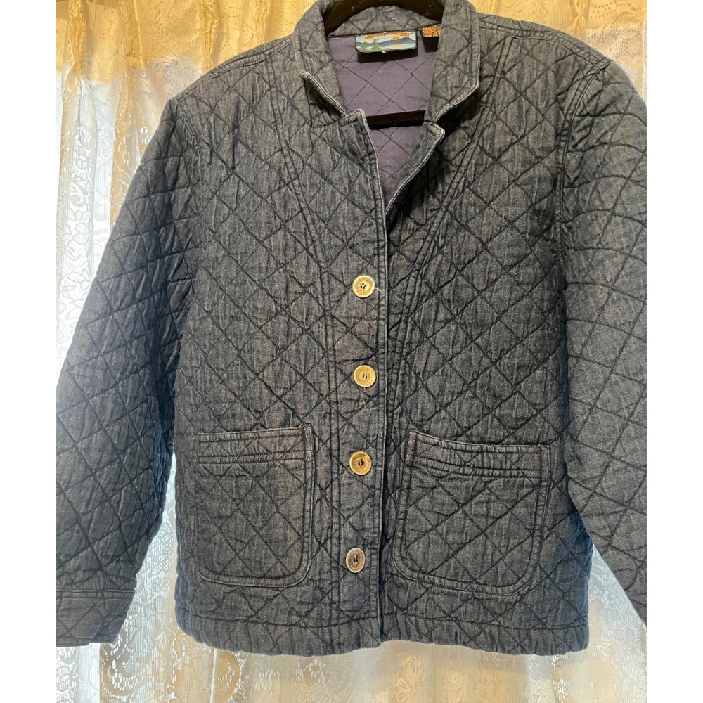 Women's Shaver Lake Quilted Denim Chore Jacket Indigo Blue Diamond Quilt Coat XL